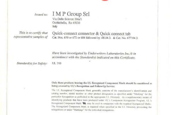 UL CERT. STEEL TERMINALS pag.1